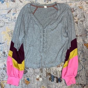 Free People colorblock balloon sleeve blouse in lightweight fabric